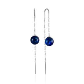 Chic Chain Earrings With Blue Amber, image 