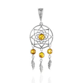 Designer Dream Catcher Pendant With Amber, image 