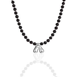 Cherry Amber Choker with 3D Silver-Tone Initial "A", image 