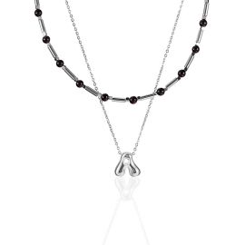 Fancy Double-Layered Hematite And Amber Choker With a Gold-Tone "A" Initial Pendant, image 