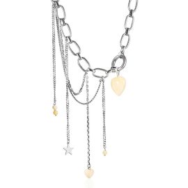 Chunky Multi-Strand Choker with Natural Amber Hearts and Star Charms, image 