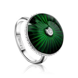 Green Enamel Diamond Ring The Heritage, Ring Size: 6.5 / 17, image 
