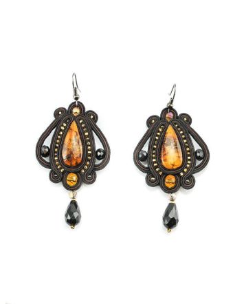 Ornate Textile Drop Earrings With Amber And Glass Beads The India, image 