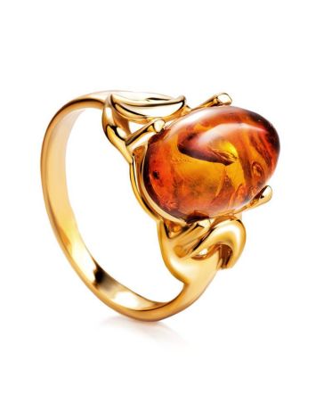 Cognac Amber Ring In Gold-Plated Silver The Prussia, Ring Size: 11.5 / 21, image 