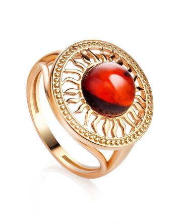 Cocktail Amber Ring In Gold-Plated Silver The Helios, Ring Size: 6.5 / 17, image 