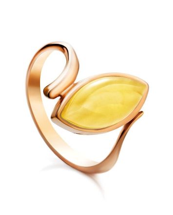 Classy Gold-Plated Ring With Honey Amber The Adagio, Ring Size: 11.5 / 21, image 