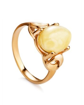 Butterscotch Amber Ring In Gold-Plated Silver The Prussia, Ring Size: 10 / 20, image 