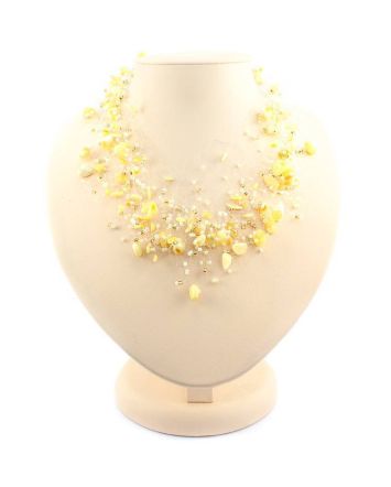 Honey Amber Necklace With Glass Beads the Fable, image 