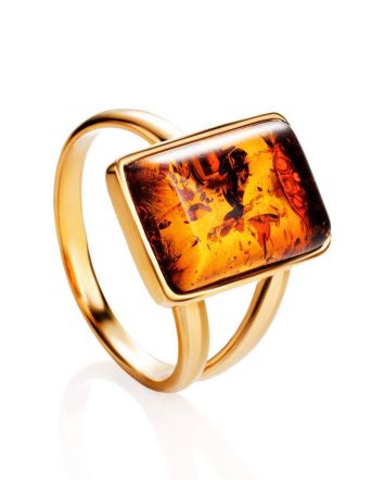 Gold-Plated Ring With Cognac Amber The Copenhagen, Ring Size: 11 / 20.5, image 