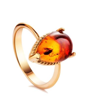 Cognac Amber Ring In Gold-Plated Silver The Twinkle, Ring Size: 11.5 / 21, image 