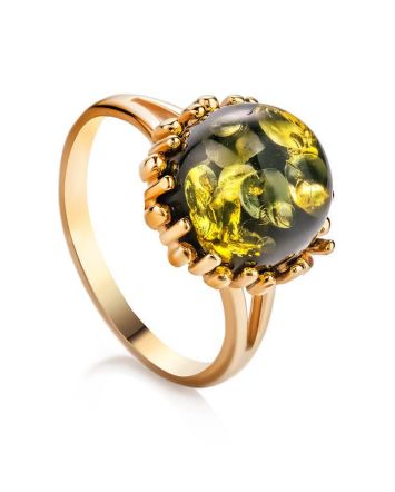 Gold-Plated Ring With Green Amber The Brunia, Ring Size: 13 / 22, image 
