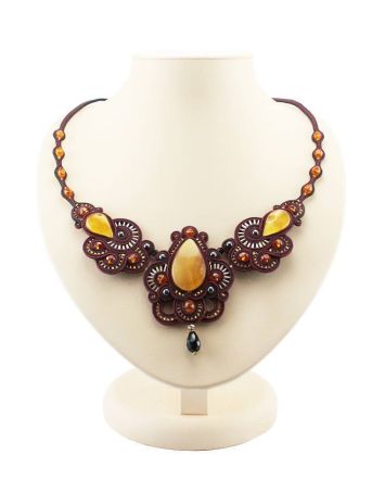 Glass Beads Braided Necklace With Amber And Crystals The India, image 