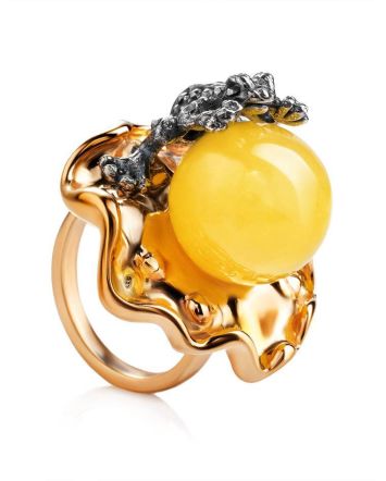 Adorable Gold-Plated Ring With Butterscotch Amber The Vasilisa​, Ring Size: 9.5 / 19.5, image 
