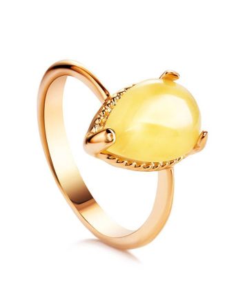 Gold-Plated Ring With Honey Amber The Twinkle, Ring Size: 11.5 / 21, image 