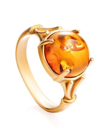 Classy Cognac Amber Ring In Gold-Plated Silver The Shanghai, Ring Size: 11.5 / 21, image 