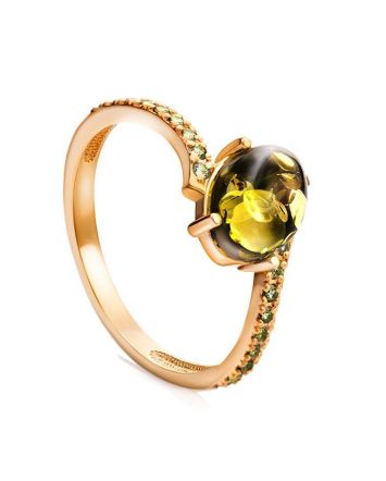 Amber Ring In Gold-Plated Silver With Crystals The Raphael, Ring Size: 11.5 / 21, image 