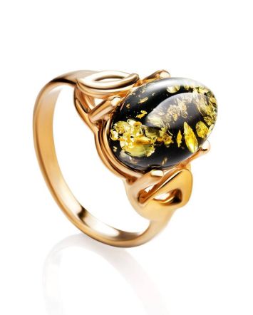 Green Amber Ring In Gold-Plated Silver The Prussia, Ring Size: 11.5 / 21, image 