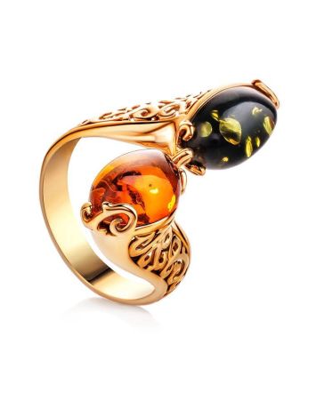 Multicolor Amber Ring In Gold-Plated Silver The Casablanca, Ring Size: 10 / 20, image 