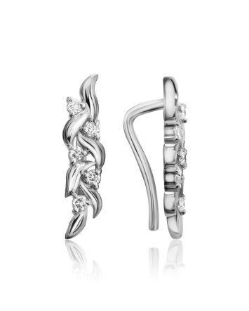 Refined Silver Climber Earrings With Crystals, image 