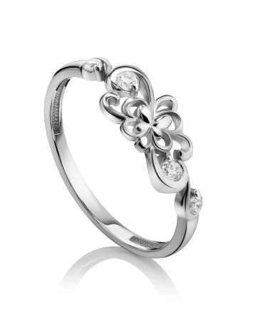 Silver Floral Ring With Crystals, Ring Size: 6.5 / 17, image 