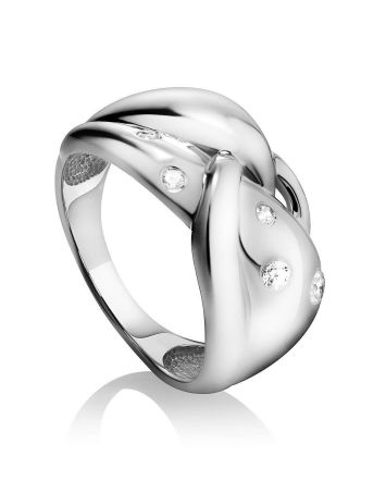 Silver Band Ring With Crystals, Ring Size: 8.5 / 18.5, image 