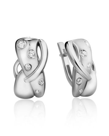 Silver Earrings With White Crystals, image 
