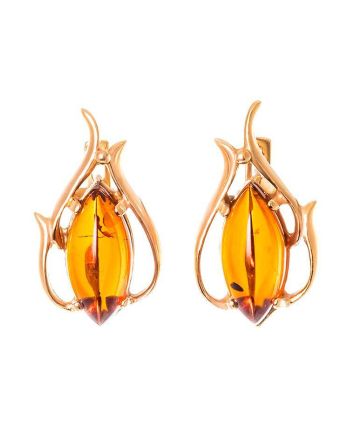 Floral Earrings With Cognac Amber The Tulip, image 