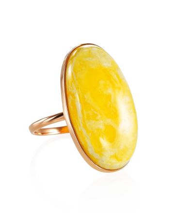 Amazing Golden Ring With Cloudy Amber, Ring Size: 7 / 17.5, image 