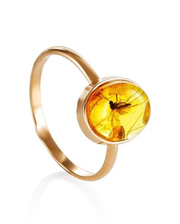 Chic Amber Gold Ring With Insect Inclusion The Clio, Ring Size: 6.5 / 17, image 