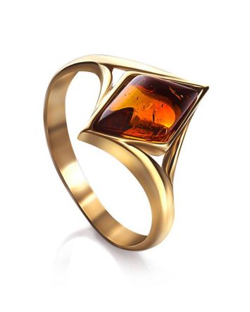 Chic Golden Ring With Baltic Amber The Colombina, Ring Size: 8 / 18, image 