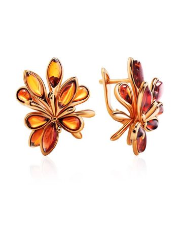 Cognac Amber Earrings In Gold The Dahlia, image 