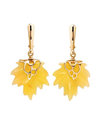 Botanical Style Golden Earrings With Natural Amber The Canada, image 