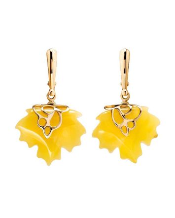 Botanical Style Golden Earrings With Natural Amber The Canada, image 