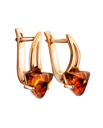 Stylish Golden Earrings With Amber, image 