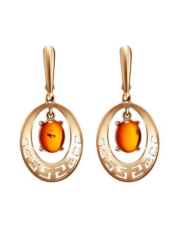 Cognac Amber Dangle Earrings In Gold The Ellas, image 