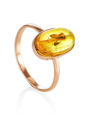 Chic Gold Amber Ring With Inclusion The Clio, Ring Size: 6.5 / 17, image 