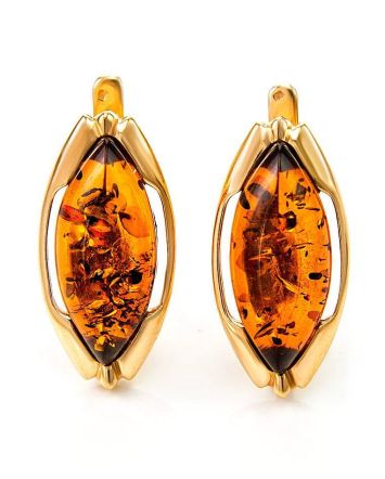 Chic Golden Earrings With Cognac Amber The Ballade, image 