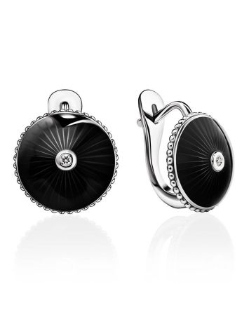 Black Enamel Round Earrings With Diamonds The Heritage, image 