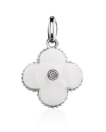 White Enamel Floral Pendant With Diamond The Heritage, image 