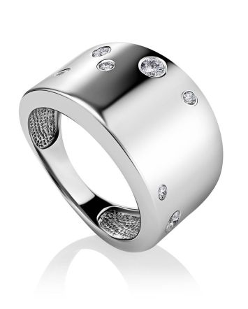 Bold Silver Band Ring With Crystals, Ring Size: 8 / 18, image 