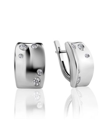 Trendy Silver Earrings With Crystals, image 