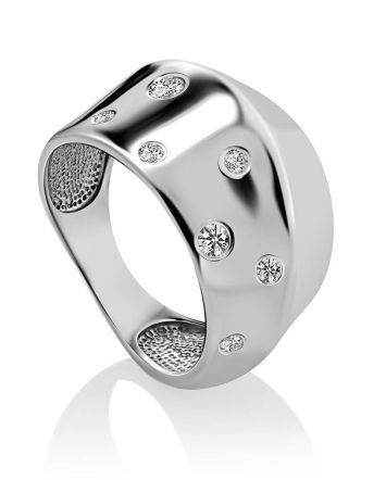 Chic Silver Band Ring With Crystals, Ring Size: 7 / 17.5, image 