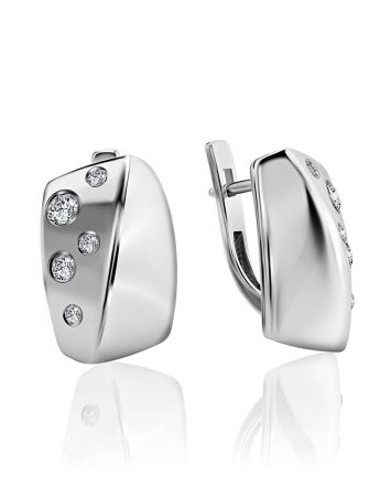 Chic Silver Earrings With Crystals, image 