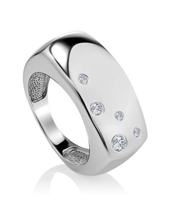 Chunky Silver Ring With Crystals, Ring Size: 7 / 17.5, image 