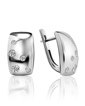 Sleek Silver Earrings With Crystals, image 