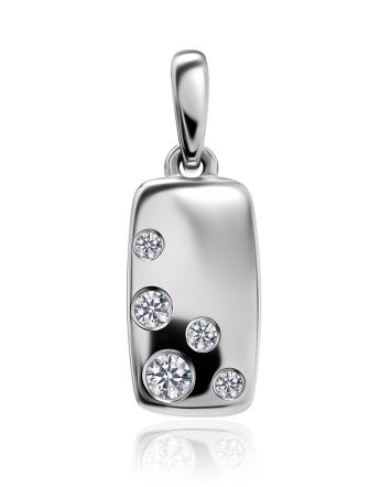 Sleek Silver Pendant With Crystals, image 