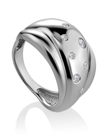 Chic Silver Band Ring With Crystals, Ring Size: 8.5 / 18.5, image 