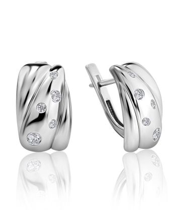 Stylish Silver Crystal Earrings, image 