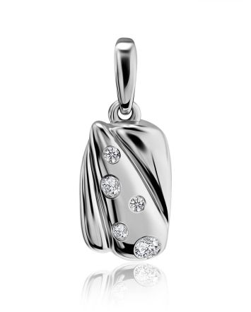 Glossy Silver Pendant With Crystals, image 