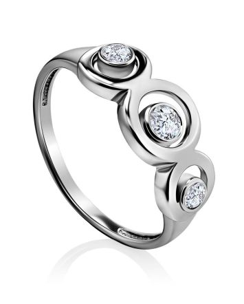 Cute Silver Ring With Crystals, Ring Size: 6.5 / 17, image 
